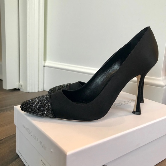 Manolo Blahnik "Crystalbi" Satin Crystal Cap Toe Pumps - MSRP $1095 - Picture 2 of 9